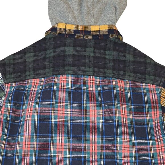 Flannel Plaid Multi Patch Shacket Shirt American Eagle Outfitter Size Medium - Picture 9 of 16